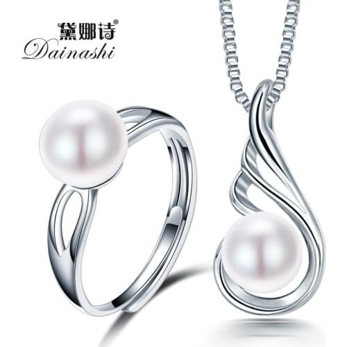 Dainashi 2019 Big Sale Wedding Jewelry Sets 925 Sterling silver Necklace/Ring Sets for Women Natural Freshwater Pearl Jewelry