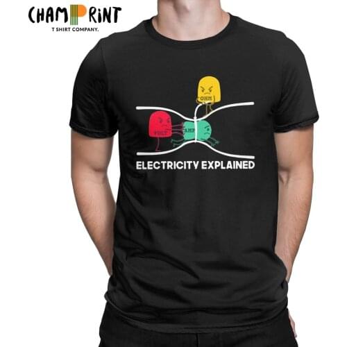 Mens T-Shirts Electricity Explained Physics Humorous Cotton Tee Shirt Short Sleeve Ohms Law T Shirt O Neck Tops
