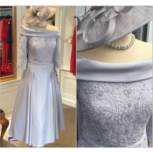 Elegant Mother Of The Bride Dresses Satin Beaded Lace Appliqued Tea Length Wedding Guest Dress Evening Gowns Formal Party Wear
