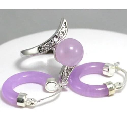 Purple Jade Earring Ring Set