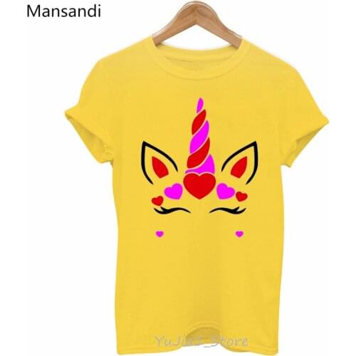 Funny Tshirts Women Lovely Unicorn Face Cartoon Print T Shirt Femme ValentineS Day Female T-Shirt Summer Tops Tee Wholesale