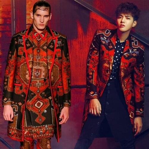 Hot ! 2021 Spring New Men Stage Clothes Doodle Dj Singer Right Zhi-Long Suit Coat Costume Nightclub Catwalk Dress Plus Size