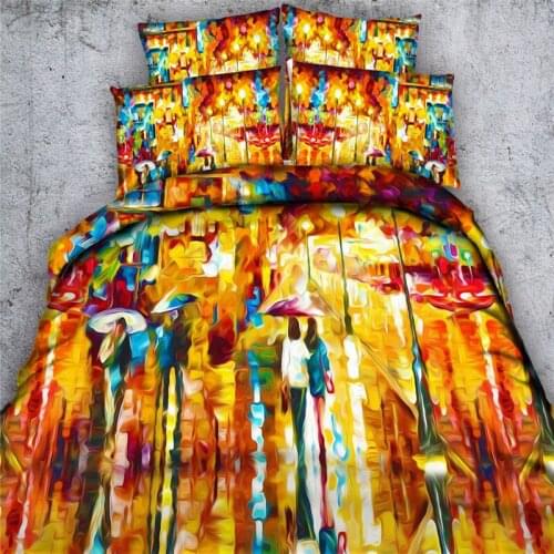 Free shipping 100%cotton orange oil painting art 4pcs bedding set no filler twin/full/queen/king/super king size