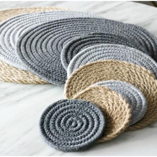 Mats for Dining Table Placemats Coasters Set Tables Woven Cup Rattan Drink Heat Insulation Pad Kitchen Accessories Home Decro