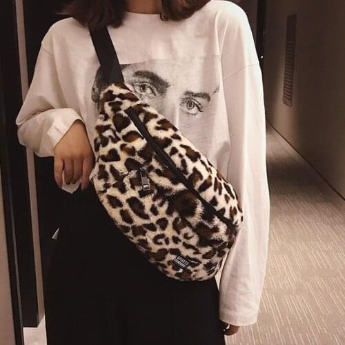 Women Chest Bags Leopard Plush Fanny Pack Bag Shoulder Bag Female Large Capacity Phone Money Waist Packs Sac Banana Femme