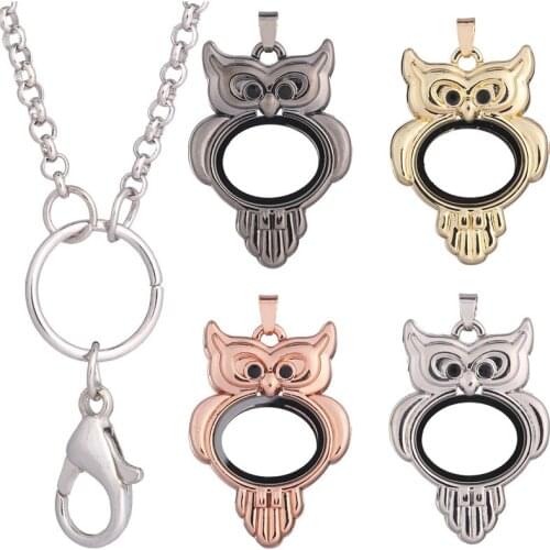 Metal Owl Locket Glass Locket Pendant Necklaces Making Handmade OPenable Photo Fit Memorial Gift Jewelry Accessories
