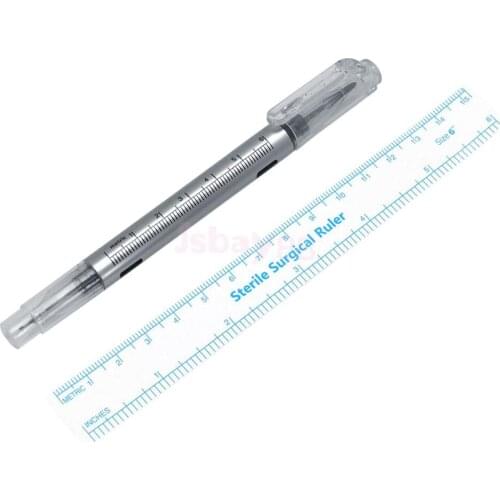 Eyebrow Microblading Tattoo Positioning Scribe Skin Marker Pen Waterproof with Measuring Ruler Sterile Surgical Marker Pack