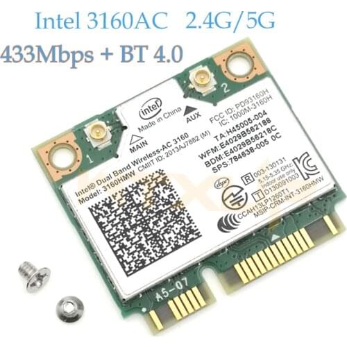 Mini PCI-e Wifi Wireless bluetooth laptop card Dual Band 2.4ghz 5Ghz For Intel 3160 3160HMW 802.11ac Wireless AC + Bluetooth 4.0