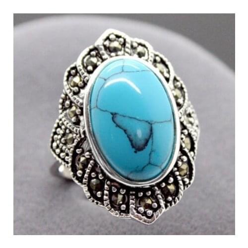 Fashion Natural Tibetan Turquoise Silver Ring Jewelry Size 6 7 8 9