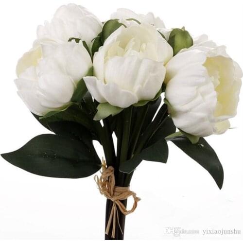 Real Touch 8 Flowers Heads PU Peony Buds bouquet wedding bride Holding flower bridal hand hold flowers home decorative