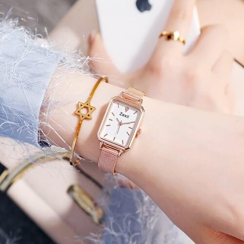 New 2021 ms han edition tide restoring ancient ways of leisure small square table belt mesh belt fashion quartz watch students
