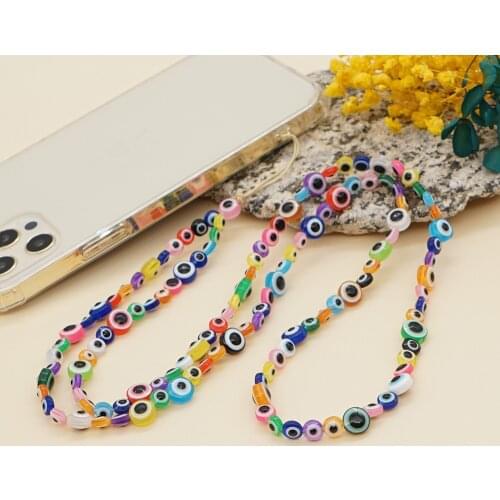 2021 New Bohemian Acrylic Candy Color Eye Beads Long Mobile Phone Lanyard for Women Girls Handmade Jewelry Gifts