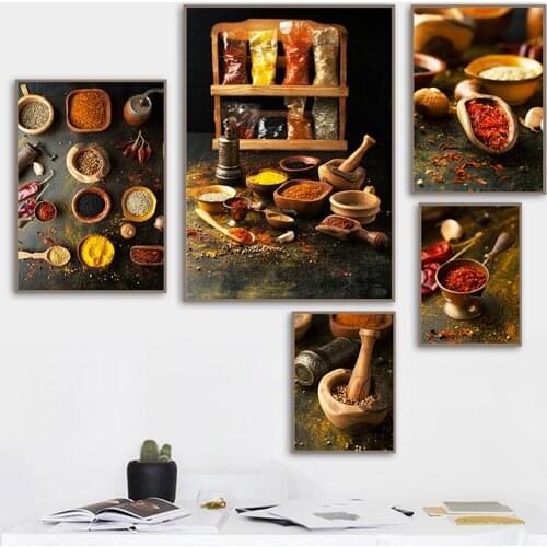 Fragrant Spices Chili Pepper Paprika Turmeric Printed Poster Wall Art Canvas Painting Home Decor Kitchen Modern Picture Cuadros