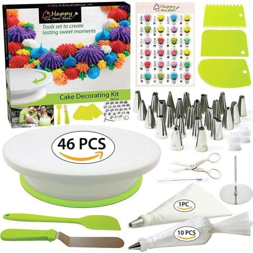 46Pcs/Pack Cake Decorating Kit Cake Turntable Set Plastic Baking Tool Cake DIY