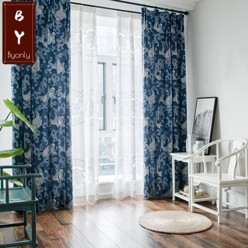 Modern Chinese Style Simple Polyester Cotton Printed Curtains for Living Dining Room Bedroom