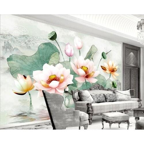 3D relief flower fresh watercolor lotus leaf wallpaper papel de parede,living room TV sofa wall bedroom wall papers home decor