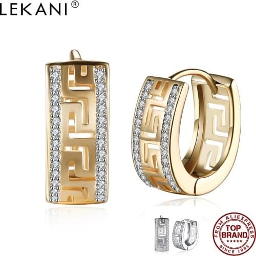 LEKANI Zirconia Earrings For Women Pure Copper Romantic Gold Open Loop Simple Earrings Ornaments For Lady Ear Hot Sale