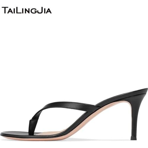 Stylish Womens Heeled Flip Flops Black High Heels White Thong Sandals Women Gold Mules High Heel Slippers Ladies Summer Shoes