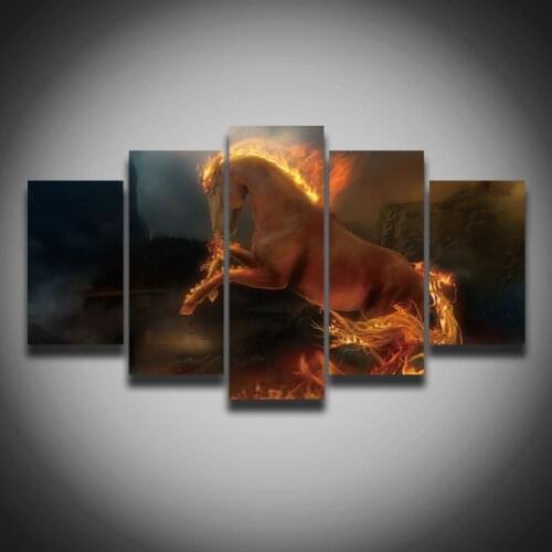 Printed Modern Horse Animal Painting On Canvas 5 Panels Wall Decoration For Living Room Canvas Art Print Poster Unframed Art