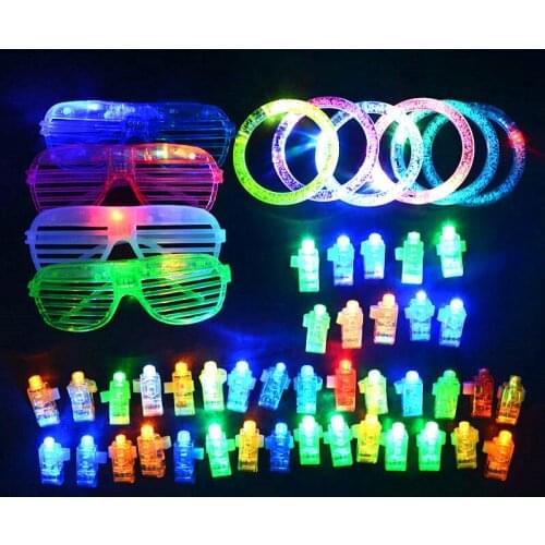 50pcs LED Glow Party Favor Supply Light Finger Lights Flashing Glasses Neon Bracelets Glow Props Kid Toy Pack Christmas Xmas