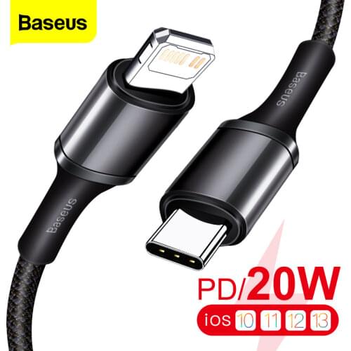 Baseus 20W PD USB Type C Cable for iPhone 12 11 Pro Xs Max Fast Charging Charger for MacBook iPad Pro Type-C USBC Data Wire Cord