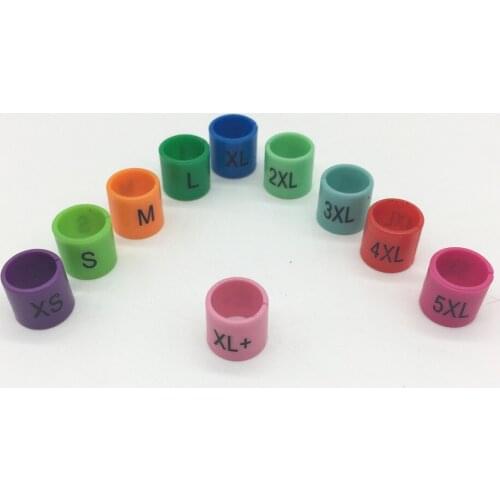 XS-5XL 100 pcs Plastic Size Markers Ring for hangers, sizes colors assorted pre-printed, Hanger size marker