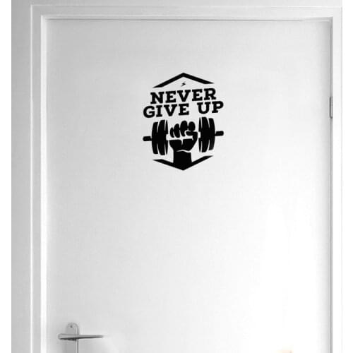 YOJA 18.1*22CM Fun Gym Fitness NEVER GIVE UP Spirit Wall Sticker Black Graphical Door Decal A40475