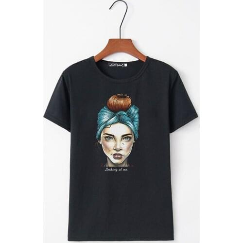 Neatie kiddie Fashion Casual Character Print Solid T-shirt for Women Short Sleeve O-neck Sweet Summer Tshirt Top Tees