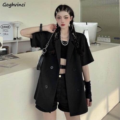 Blazers Women Short Sleeve Fashion Leisure All-match Solid Double Breasted Summer Simple Chic Mujer Clothing Daily Korean Style