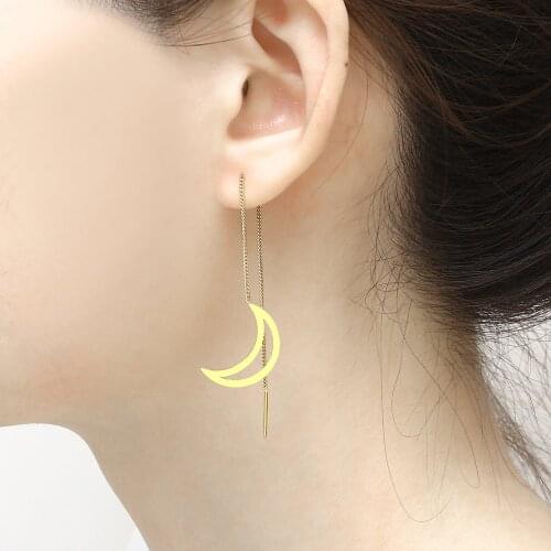Stainless steel jewerly moon women kpop small long gold stud earrings accessories jewellery korean fashion ladies brincos earing