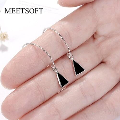 MEETSOFT Tibetan Silver Prevent Allergy Hoop Earrings for Women Trendy Design Circle Crystal Black Triangle Resin Jewelry Gift