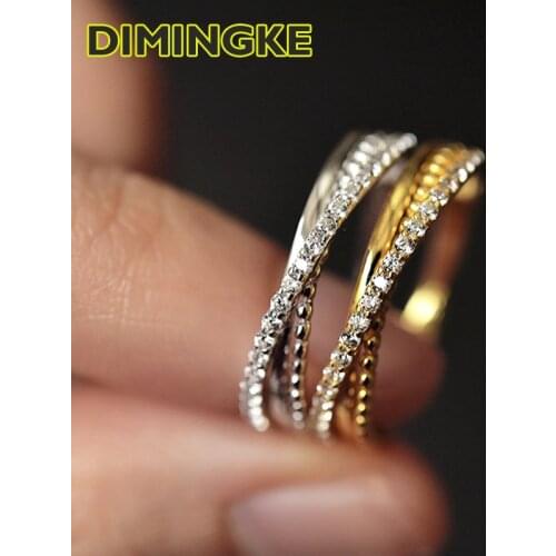 DIMINGKE 100%-S925 Sterling Silver Cross Diamond Ring Cocktail Party Personality Womens Fine Jewelry