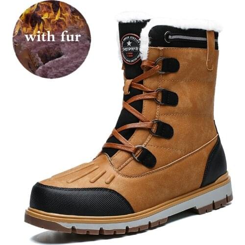 Winter Snow Boots Men Waterproof Shoes with Fur Plush Warm Men Boots Outdoor Footwear Comfortable Casual Shoe Men Erkek Ayakkabi