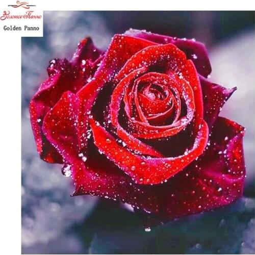 Golden panno,Full,DIY Diamond Embroidery,5D,Diamond Painting,Cross Stitch,3D,Diamond,Mosaic,Needlework,wall decor, red rose
