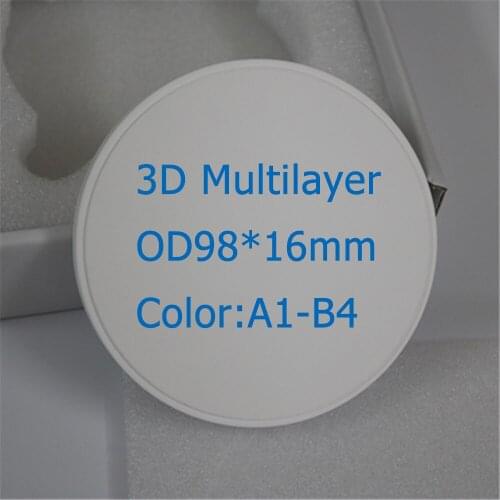 1 Piece OD98*16mm A1-B4 9 Color Dental Zirconia Block 3D Multilayer Gradient Zirconia Materials for Amann Girrbach System