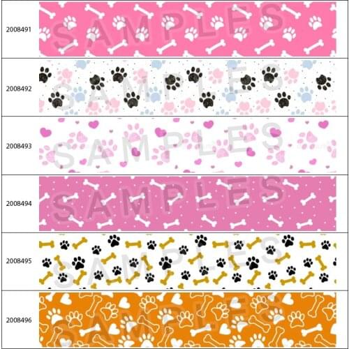 10Yards 25mm/38mm/50mm/75mm Kawaii Dog Paw Prints Bone Printed Cartoon Printed Grosgrain/Satin Ribbon Gift Packing Wrap 200849