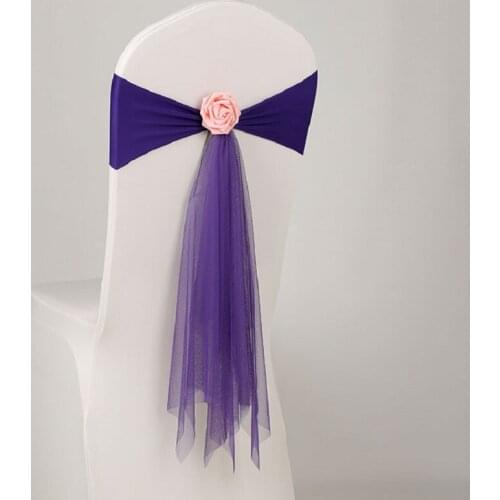 12 Colours Spandex Lycra Chair Sash With Rose Ball Artifical Flower Ball Organza Sash Lycra Sash Stretch Fit All Chairs Wedding