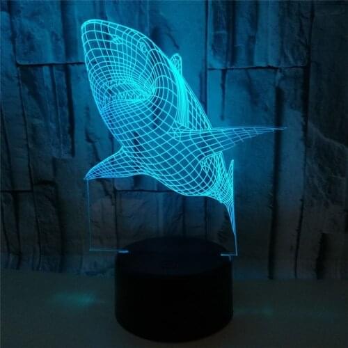 3D LED Night Light Great White Shark Action Figure 7 Colors Touch Optical Illusion Table Lamp Home Decoration Model