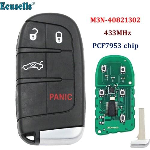 4 button Smart Remote Key Fob 3+1 buttons 433MHz PCF7953 chip for Fiat 500 500L 500X for Jeep Compass Renegade M3N-40821302