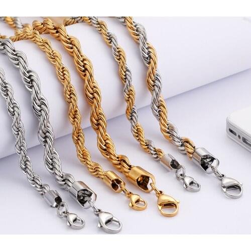 6mm/8mm Gold two color Stainless Steel Twish Rope Chain Fashion Necklace 24 inch women men jewelry