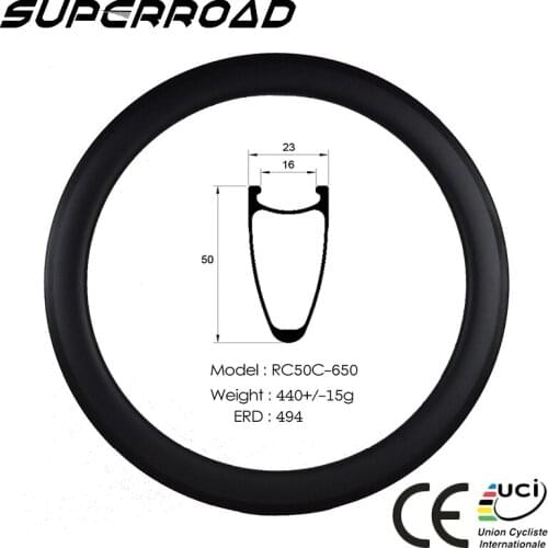 650C Cheap 23mm Wide 50mm Deep Carbon Road Bike Clincher Rims