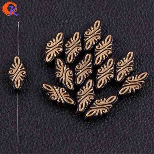 Cordial Design 300pcs/lot 14x30mm Acrylic Beads/Rhombus Shape Bead/Gold Stripe Bead/Hand Made/Jewelry Making (Design As Shown)