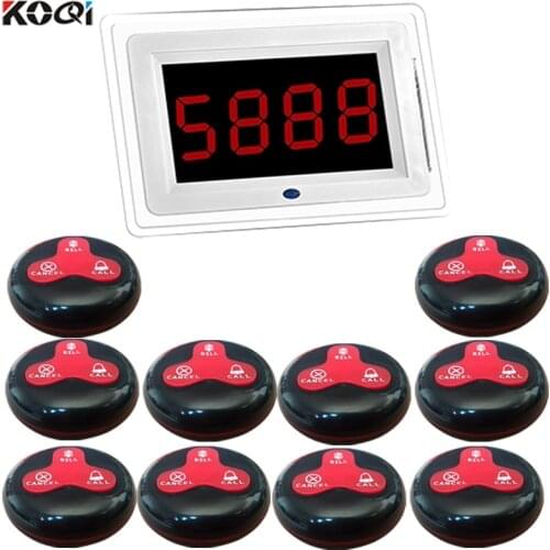 Wireless Pager Coaster Restaurant Call Paging System 1 Host Display+10 Table Bell Button Pager Restaurant Equipment