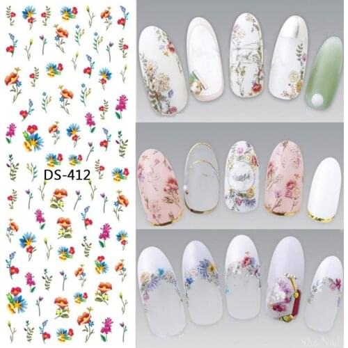 1 Pc Colorful Flower Pattern Black Letter Stripe Watermark Large Sheet Decal Sticker DS-411-420 Japan Manicure Nail Sticker