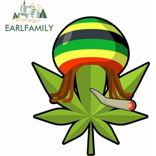 EARLFAMILY 13cm x 12cm for Hemp Leaf Smoke Decal Anime Refrigerator Cartoon Car Stickers Windshield Motorcycle Anime Car Styling