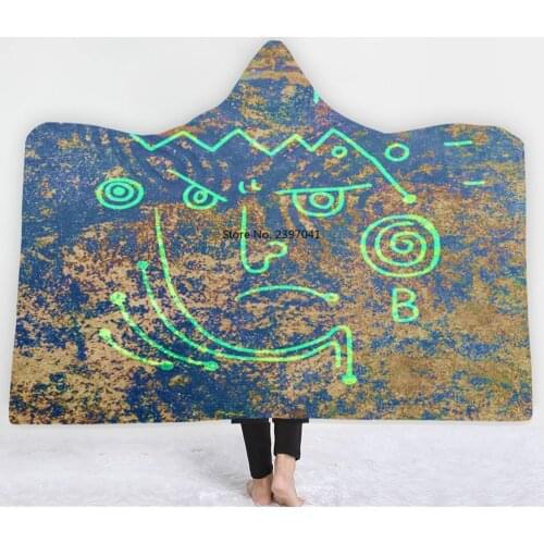 Artistic Drawing Hooded Blanket INS Illustration Wearable Blanket Nap Office Coral Fleece Blanket 3D Print Travel Throw Blanket