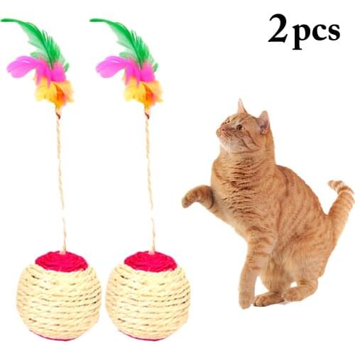 Pet Cat Kitten Toy Rolling Sisal Scratching ball Funny Cat Kitten Play Dolls Tumbler Ball Pet Cat Toys Feather Toy Dropshipping