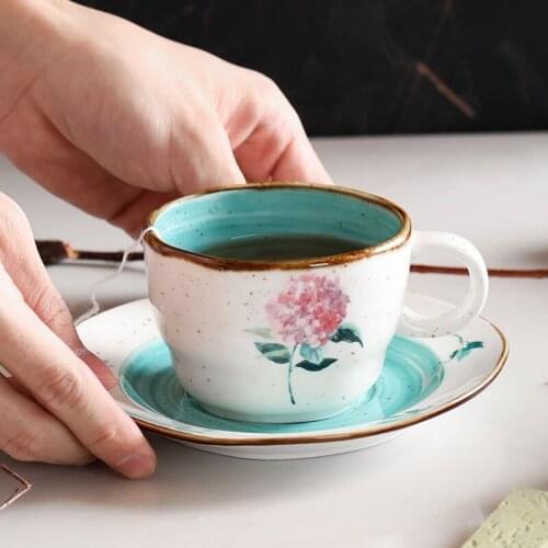 Ceramic Mug Retro Hand Painting Coffee Cup Flower Tea Mug Girl Exquisite Cup Saucer Set Eco Friendly Creative Gift Household