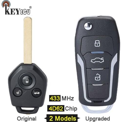 KEYECU 433MHz 4D62 Chip Origianl/ Upgraded Flip Folding 3 Button Remote Key Fob key for Subaru Forester 2008 2009 2010 2011 2012
