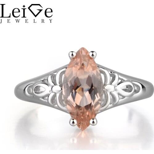 Leige Jewelry Pink Color Real Morganite Marquise Shape Solitaire Ring For Girls Couples Engagement Settings Available 925 Silver